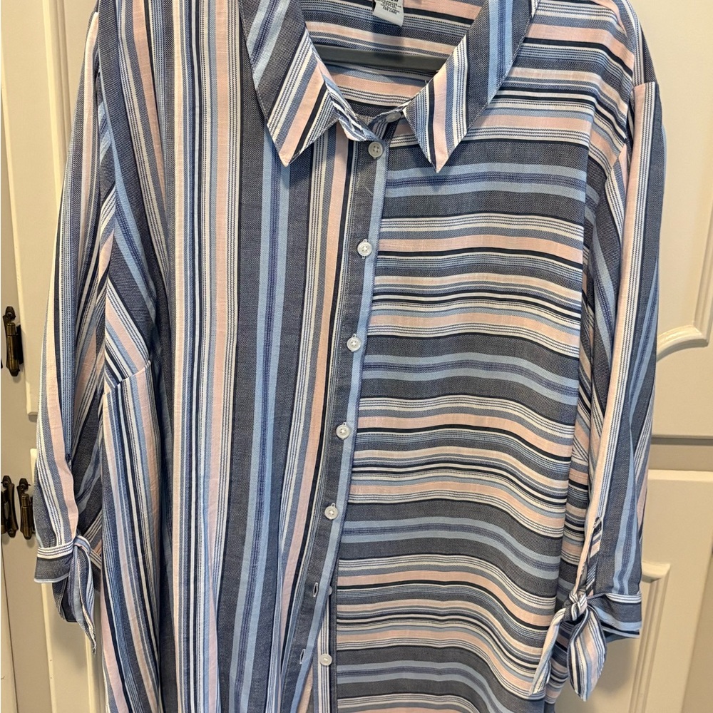 Catherines Blue and Pink Casual Button Down Shirt